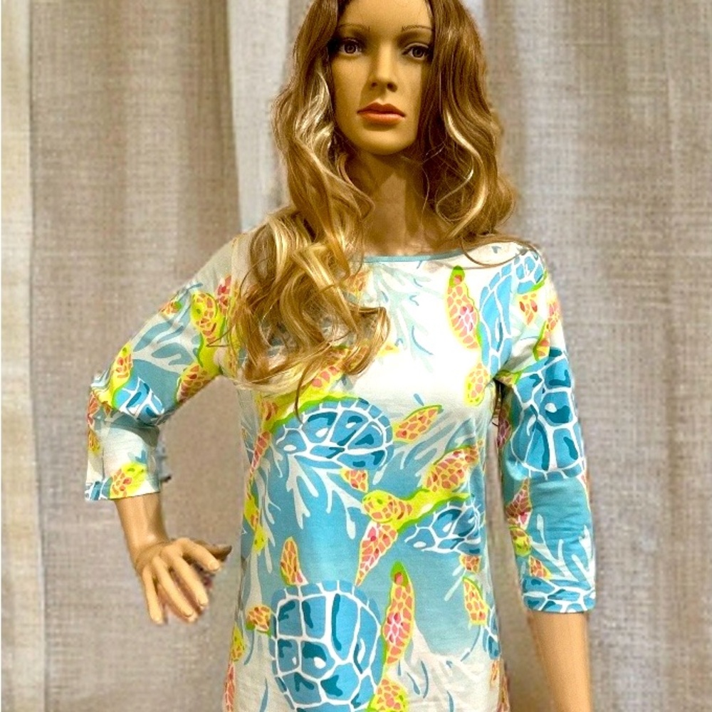 Ana Clare Seaside Resort Top in Turquoise, Fuschia, Corals & Lime. Size Small